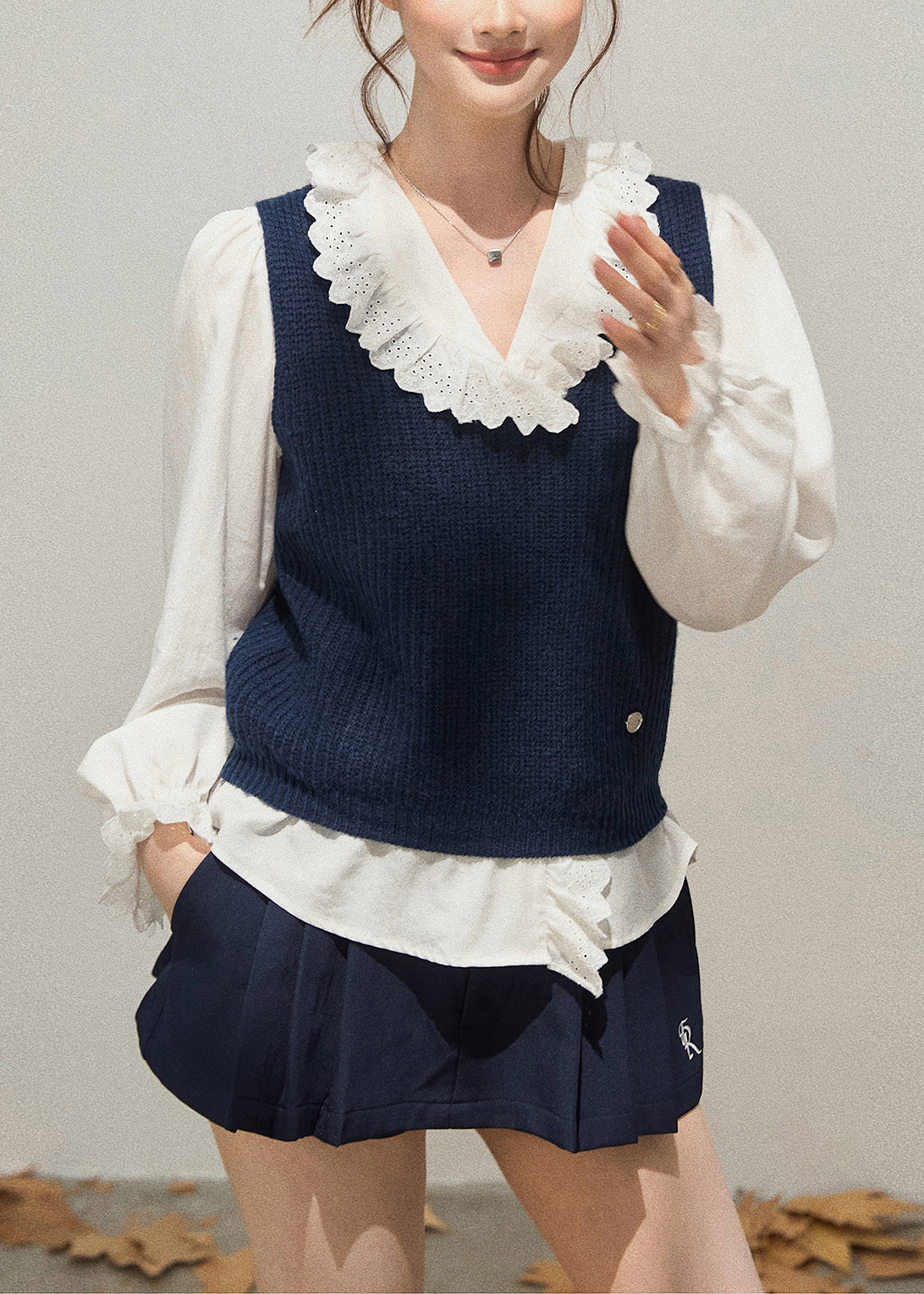 Classy Navy Thick Knit Vest Fall