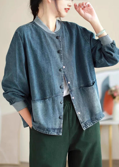 Blue Pockets Button Denim Coat Spring