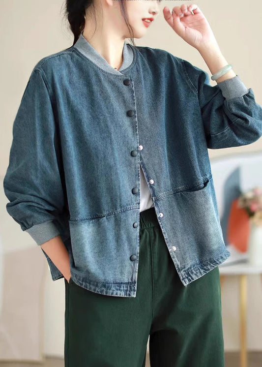 Blue Pockets Button Denim Coat Spring