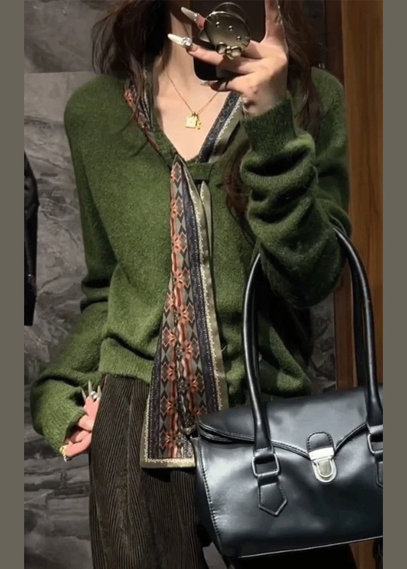 Original Ddesign Green Bow Knit Sweater Tops Fall
