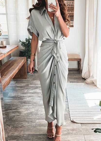 Champagne Lace Up Printed Wrinkled Dress Summer