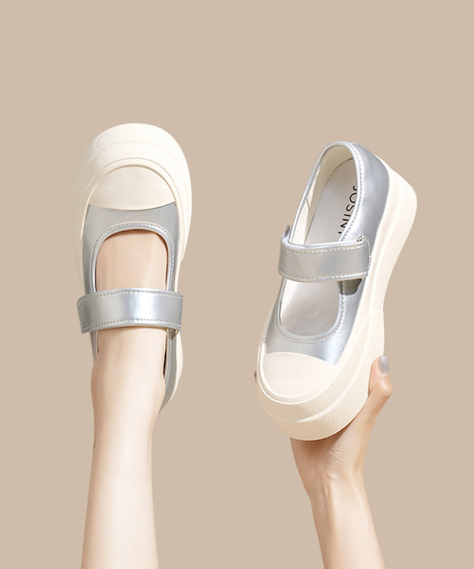 Pink Buckle Strap Splicing Platform Flat Feet Shoes