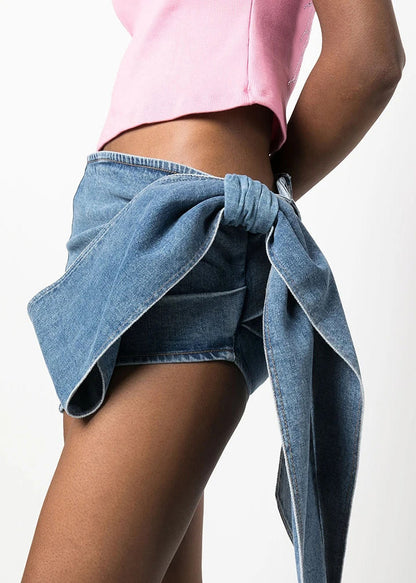 Blue Bow High Waist Denim Skirt Summer