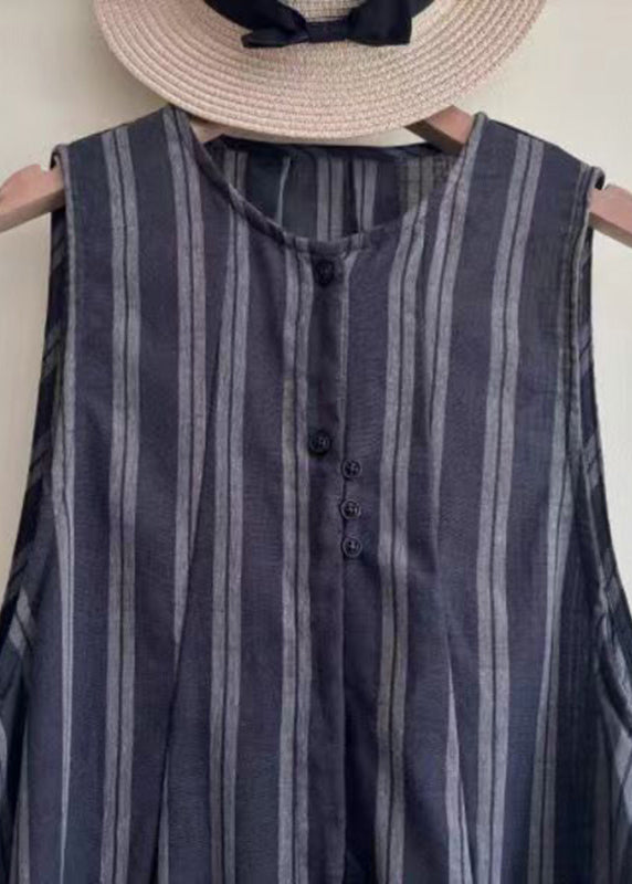 Black Striped Tie Waist Long Vest Dress Summer