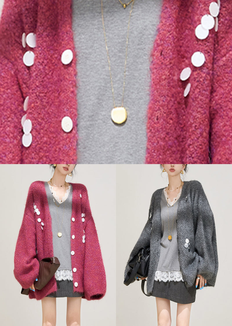 Grey Sequins Cotton Knit Cardigans Fall
