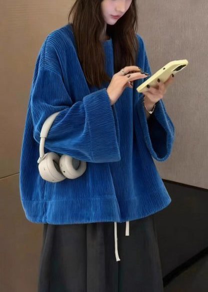 Navy Oversized Corduroy Sweatshirts Top Spring