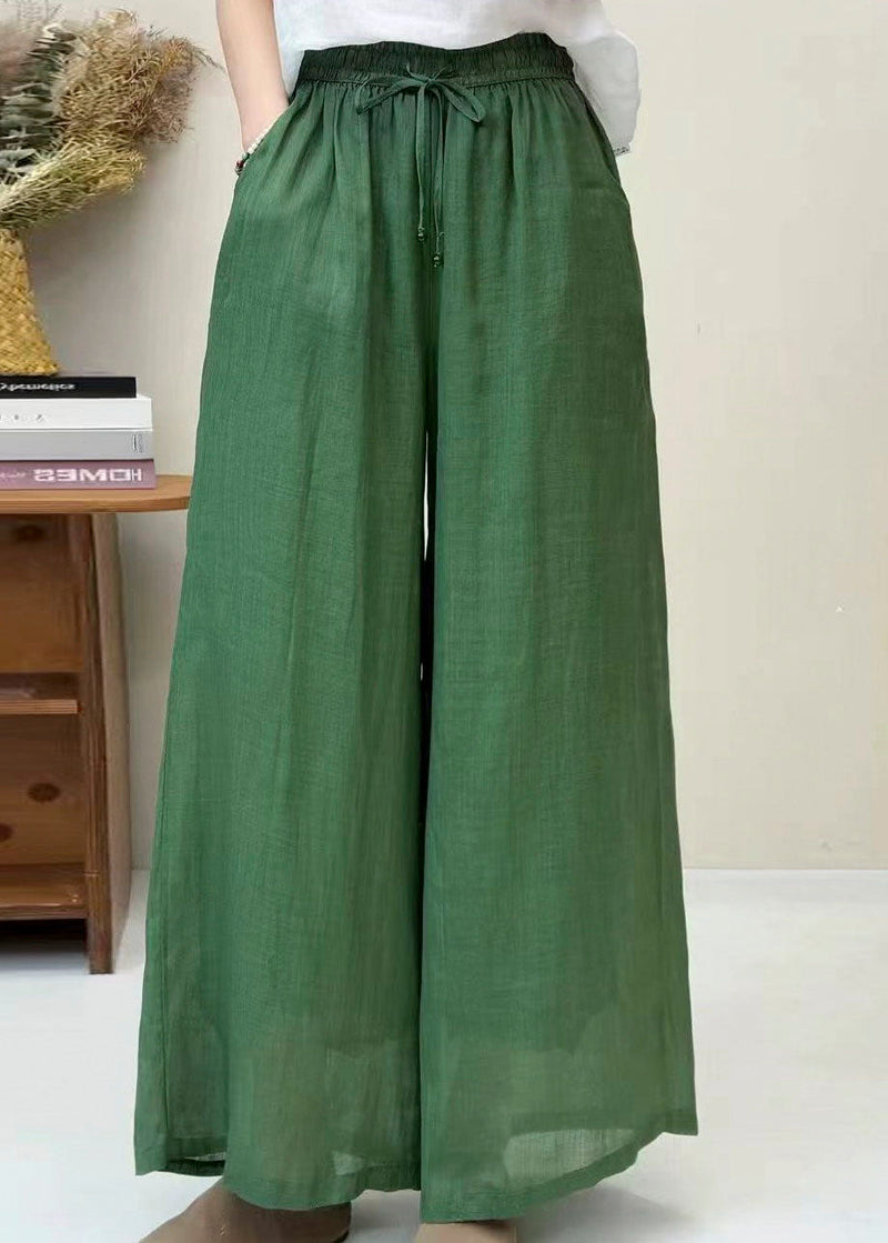 Yellow Pockets Elastic Waist Linen Pants Summer