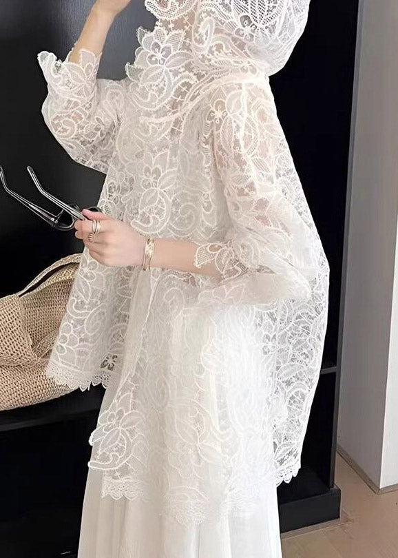 Organic White Hooded Upf 50+ Coat Jacket Flare Sleeveless