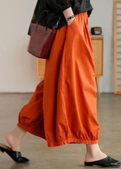 Orange Pockets Cotton Lantern Pants Summer