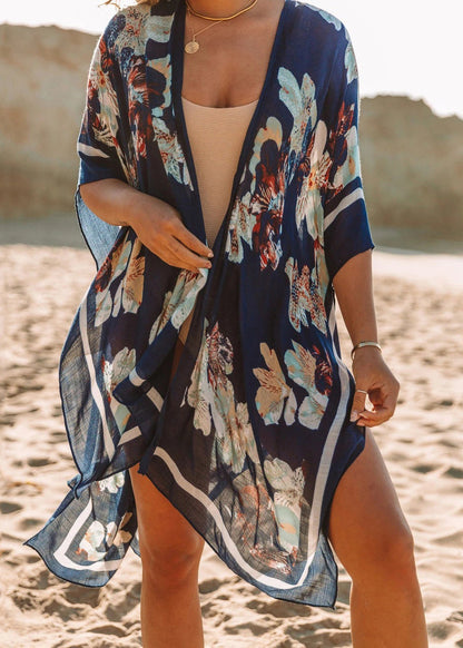 Summer New Navy Printed Beach Sunscreen Cardigan