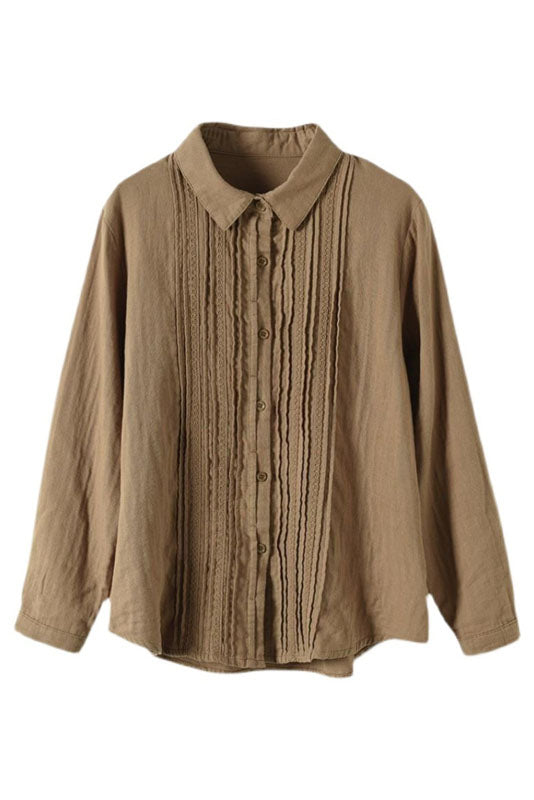 Spring Accordion Pleated Lace Cotton Shirt