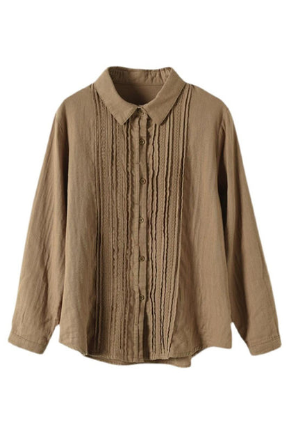 Spring Accordion Pleated Lace Cotton Shirt