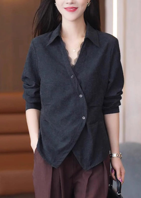 Handmade Red Lace Patchwork Button Shirt Spring