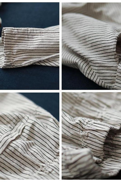 Loose Striped Cotton Linen Pants Trousers