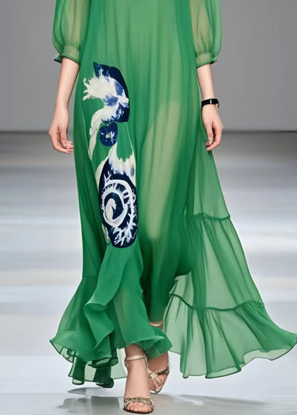 Tea Green Oversized Print Chiffon Beach Dress Summer