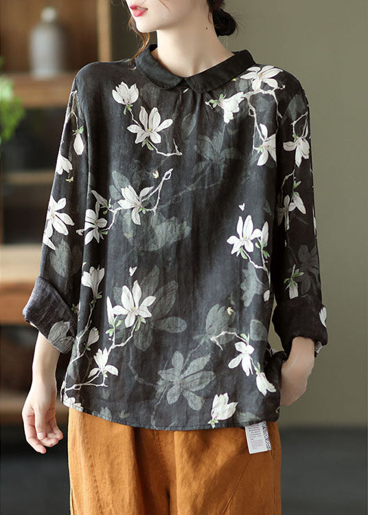 Black Loose Button Fall Long Sleeve Top