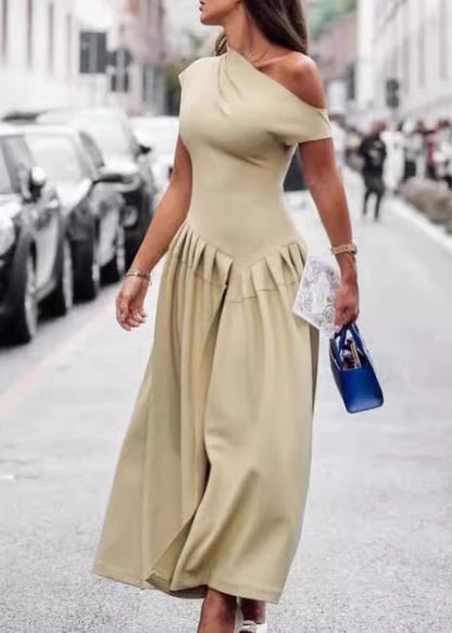 Green Asymmetrical Wrinkled Cotton Long Dress Summer