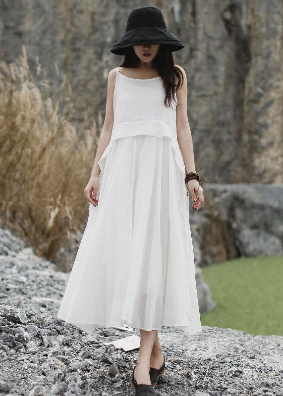 Handmade Sleeveless Linen Dress Cotton White Dress Summer