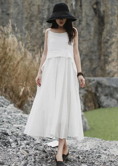Handmade Sleeveless Linen Dress Cotton White Dress Summer