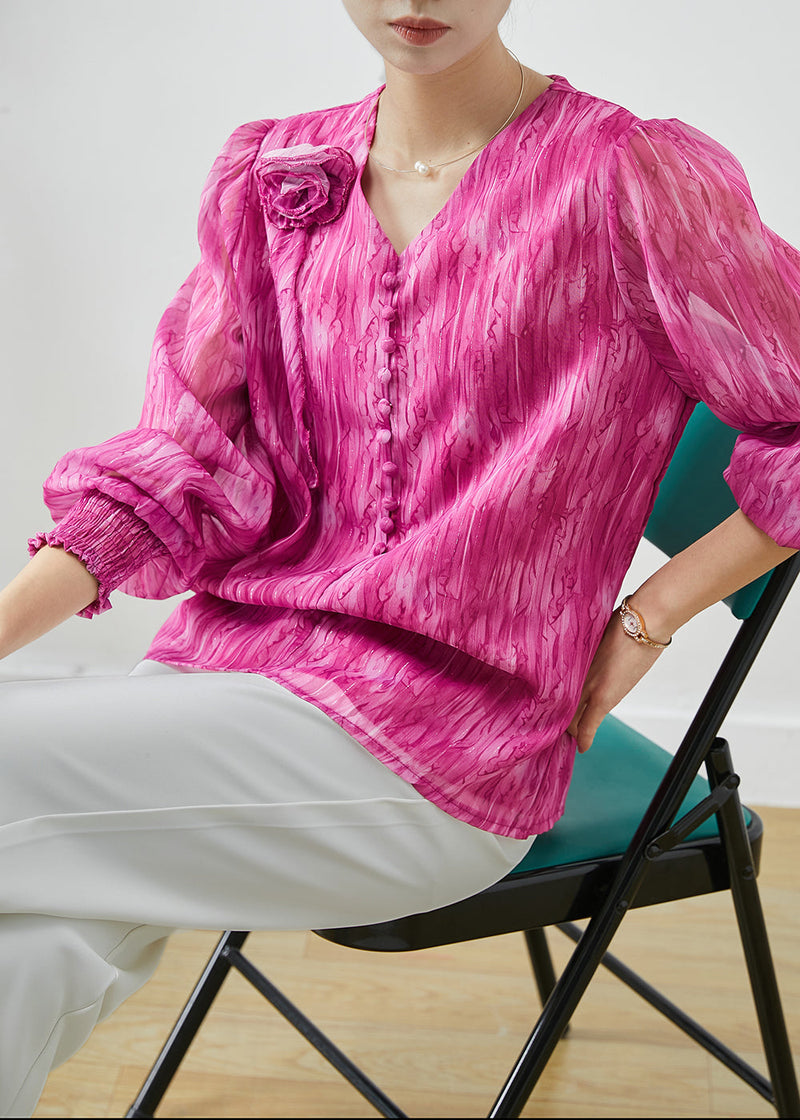 Rose V Neck Chiffon Tops Spring