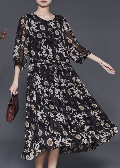 Black Oversized Print Chiffon Robe Dresses Summer