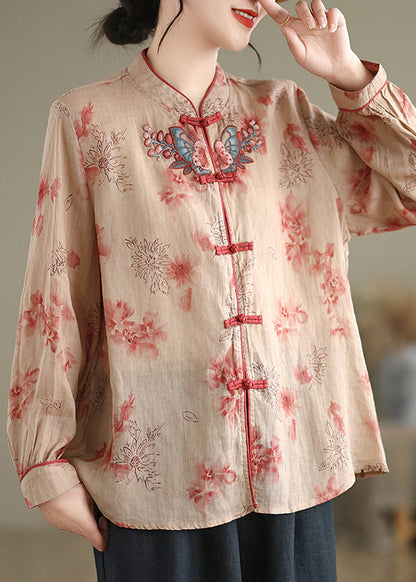 Stand Collar Print Button Shirt Fall