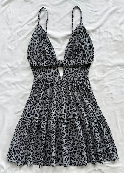 Stylish Leopard Backless Print Cotton Mini Dress Summer