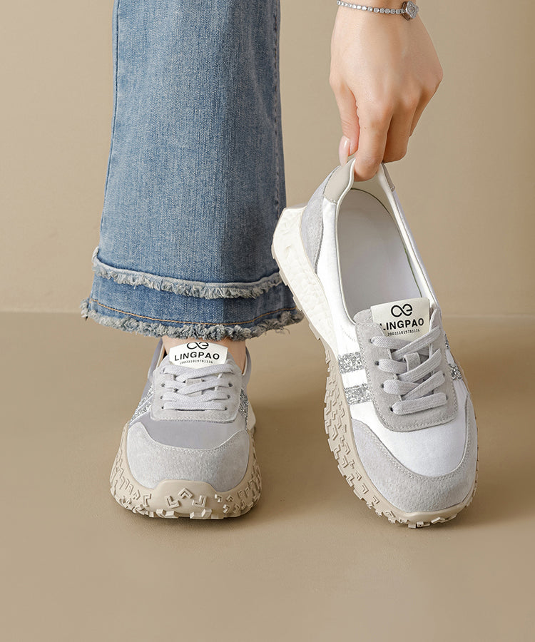 Purple Suede Lace Up Splicing Flat Shoes