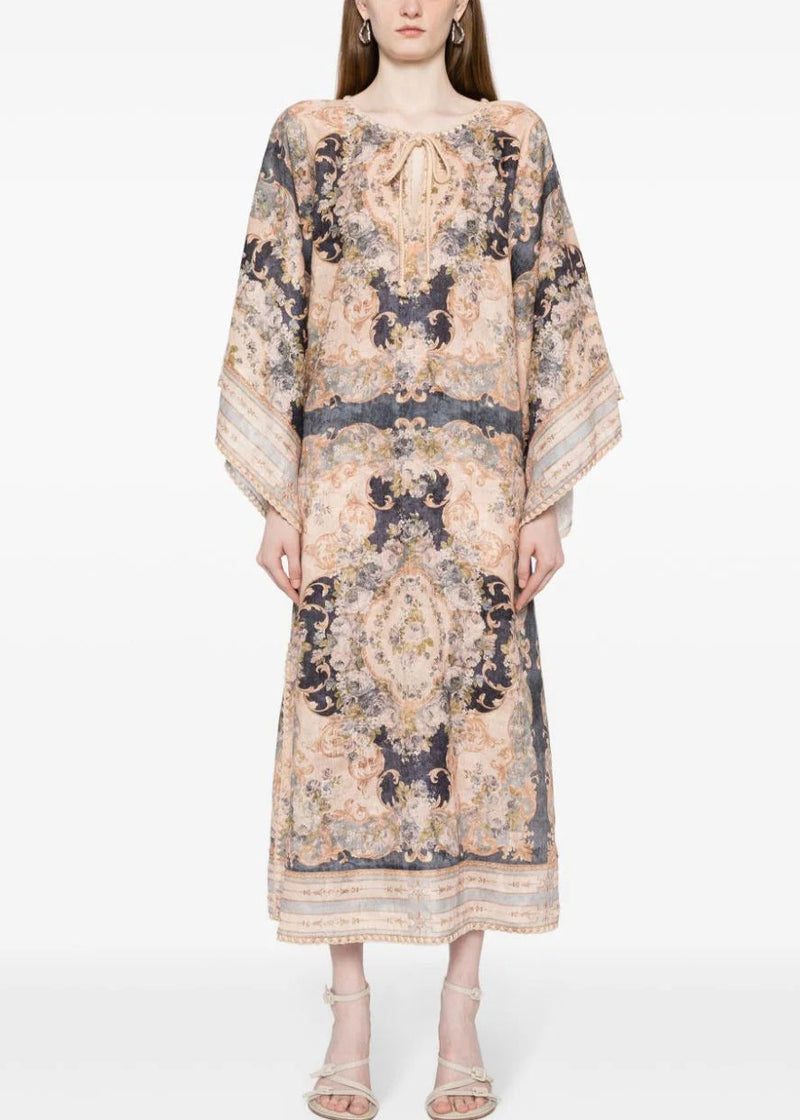 Purple Print Lace Up Cotton Holiday Dress Fall