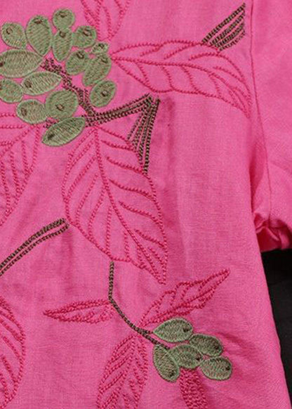 Boutique Rose Embroidered Cotton Shirts Short Sleeve
