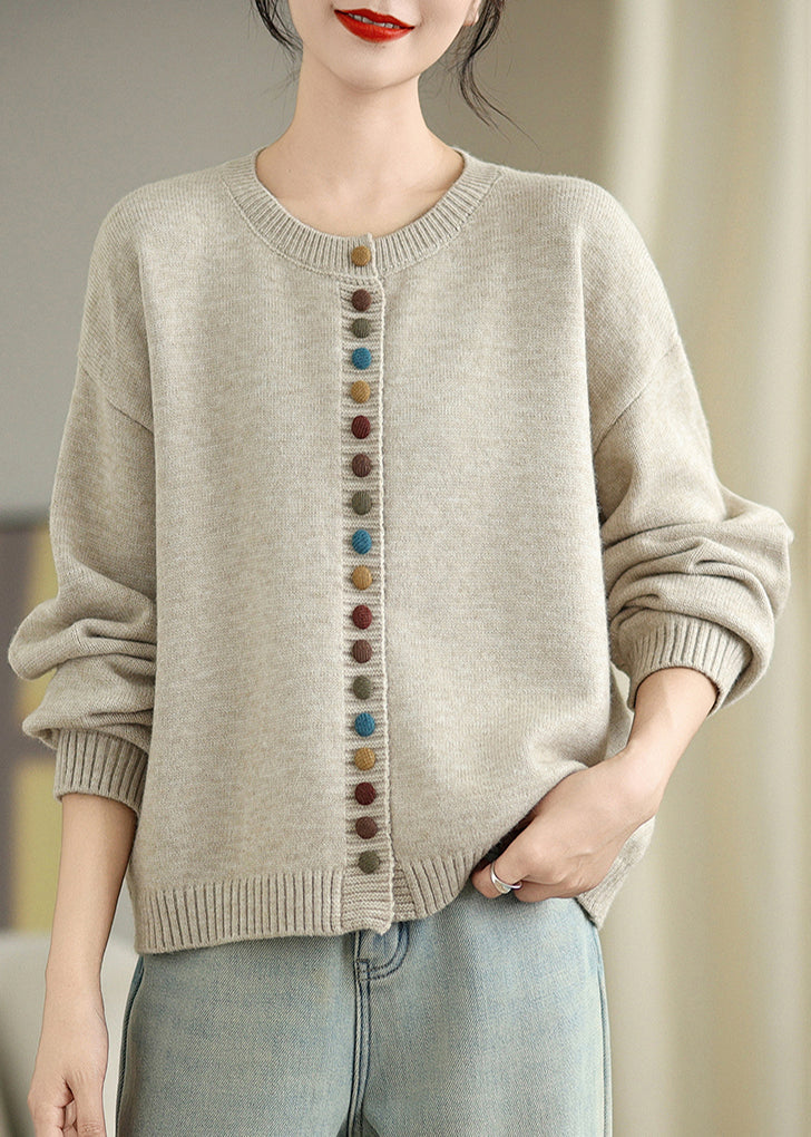 Dull Grey Colorful Buttons Knit Cardigans Spring