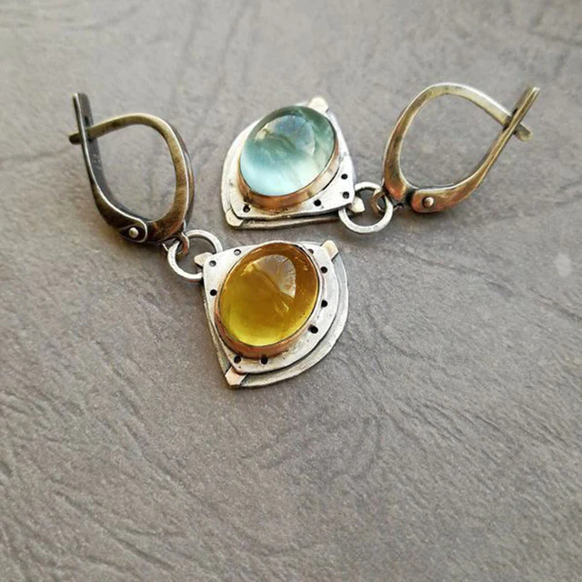 Blue & Yellow Crystal Earrings