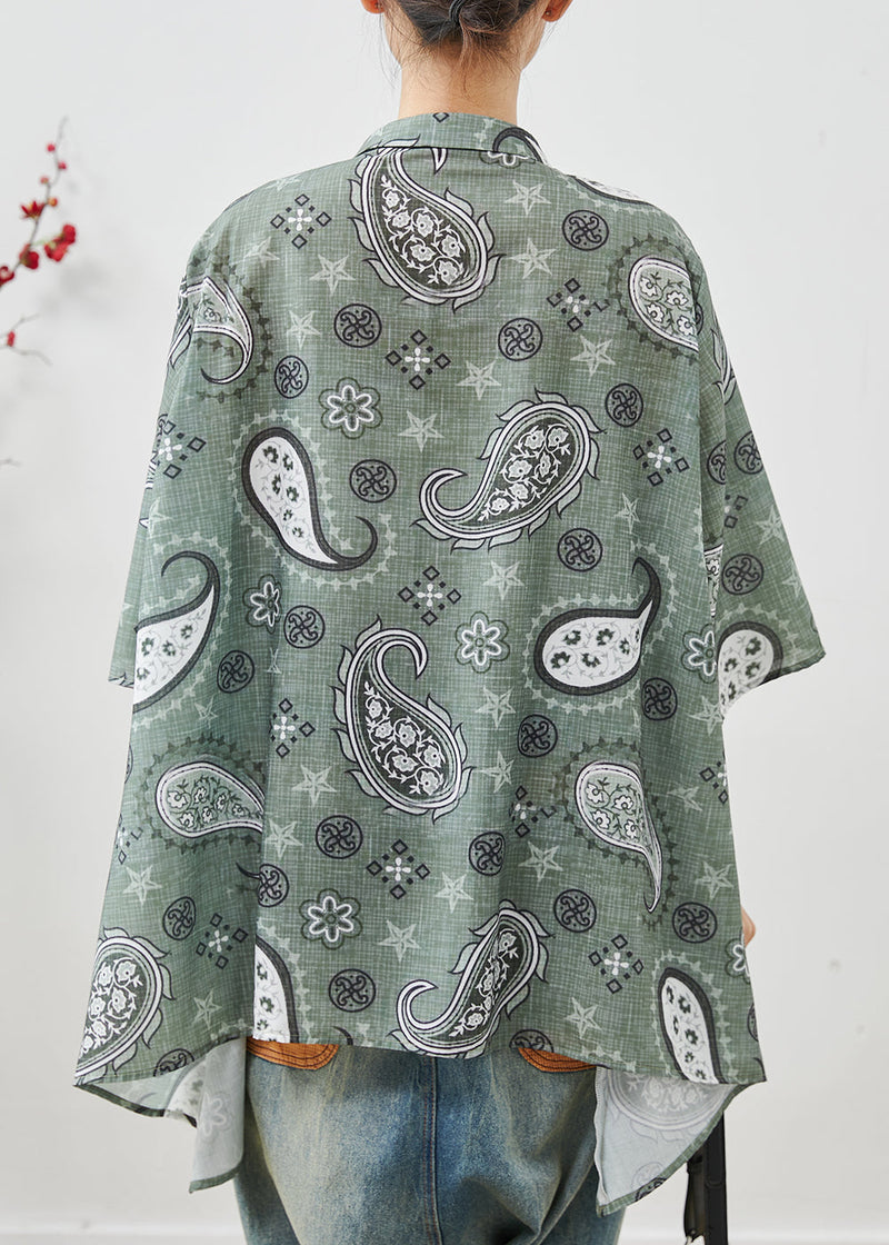 Grey Oversized Print Cotton Shirt Top Summer