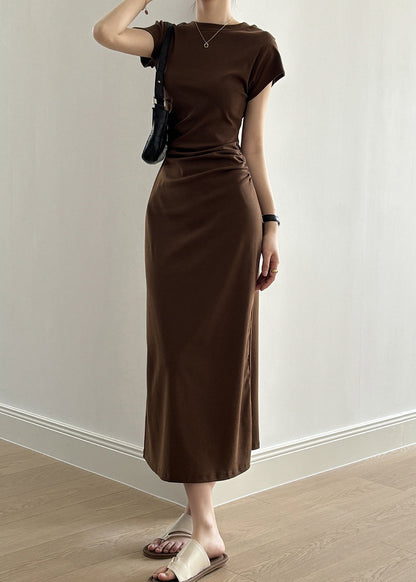 Slim Fit Coffee Cotton Long Dresses Summer