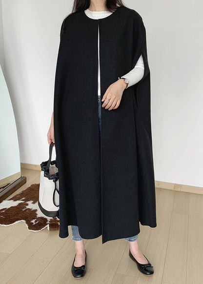 Black Oversized Pockets Woolen Coats Sleeveless