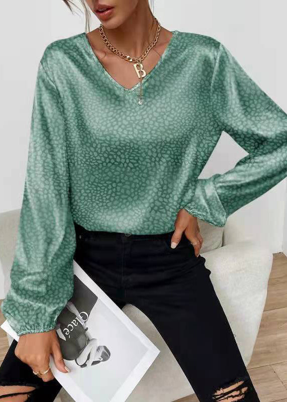 Pink V Neck Jacquard Silk Shirt Top Spring