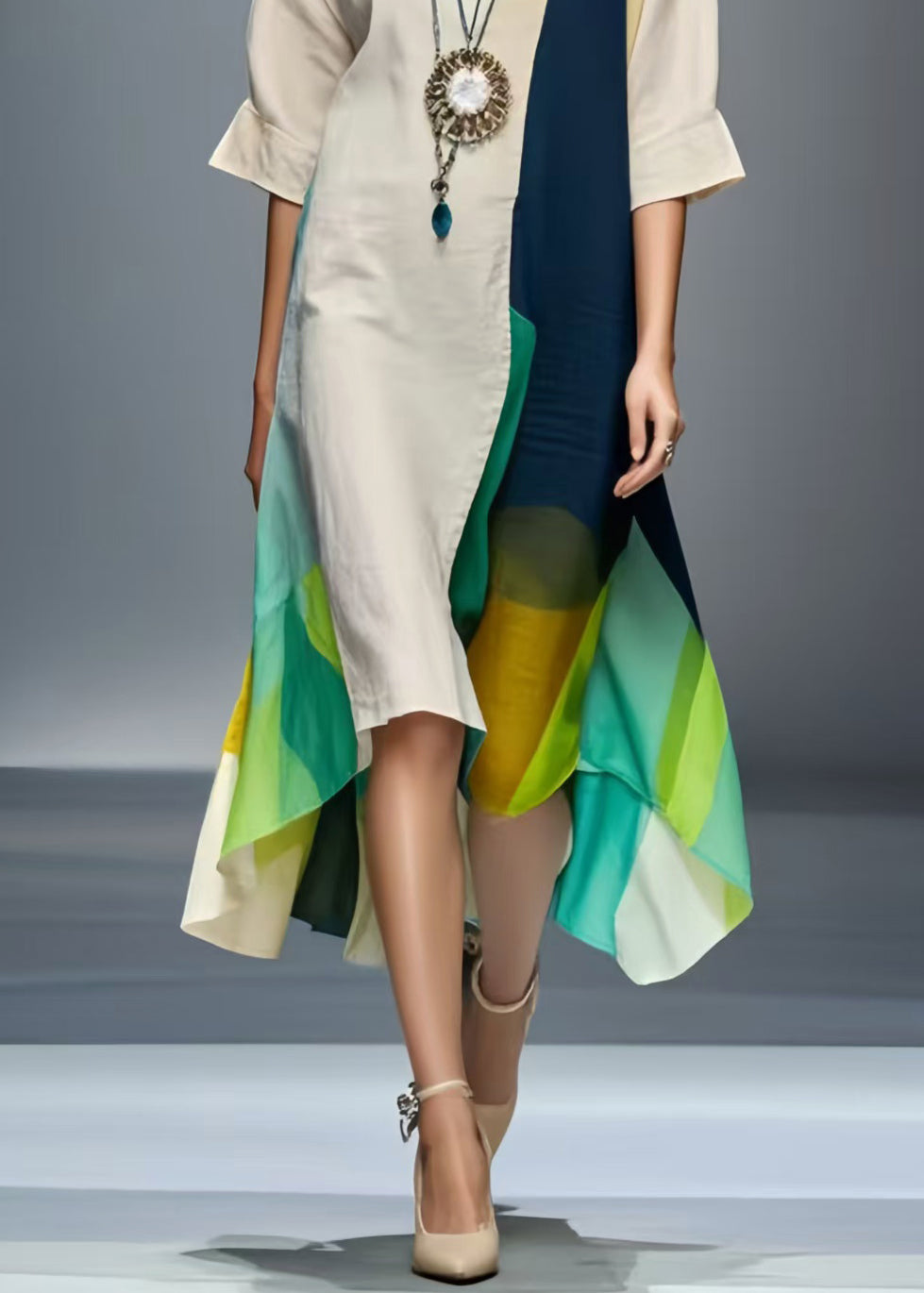Stylish Apricot Asymmetrical Design Cotton Vacation Dress Summer