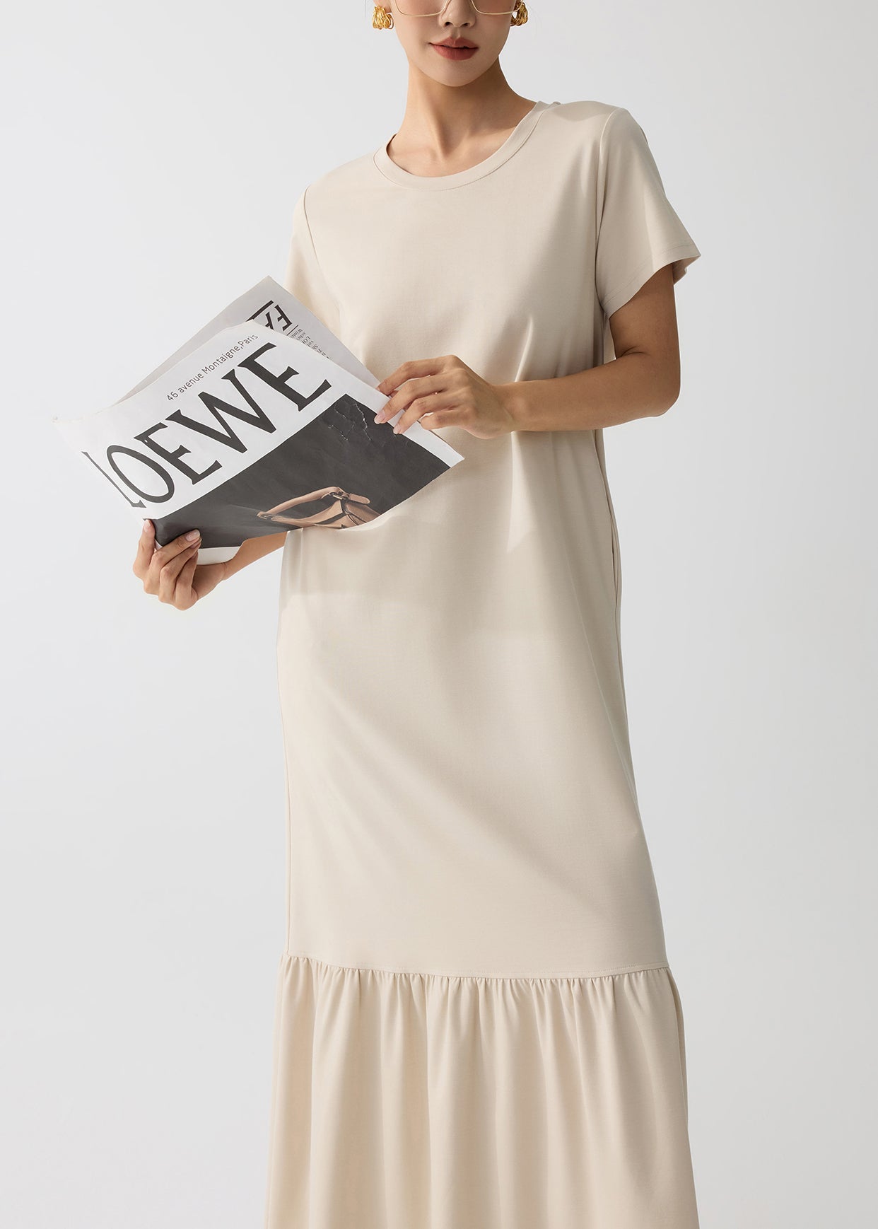 Apricot O-neck Patchwork Cotton Holiday Dress Summer