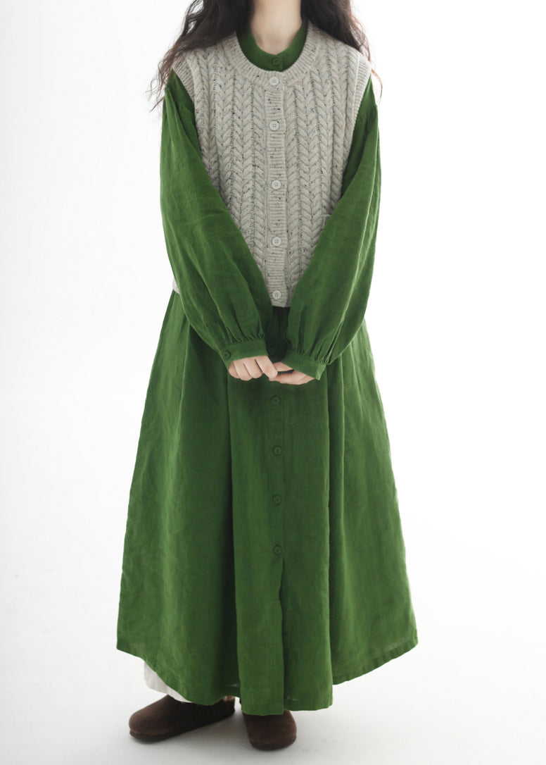 Green Oversized Cotton Holiday Dress Fall