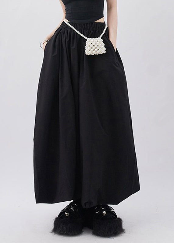 Natural Black Pockets High Waist a Line Skirts Summer