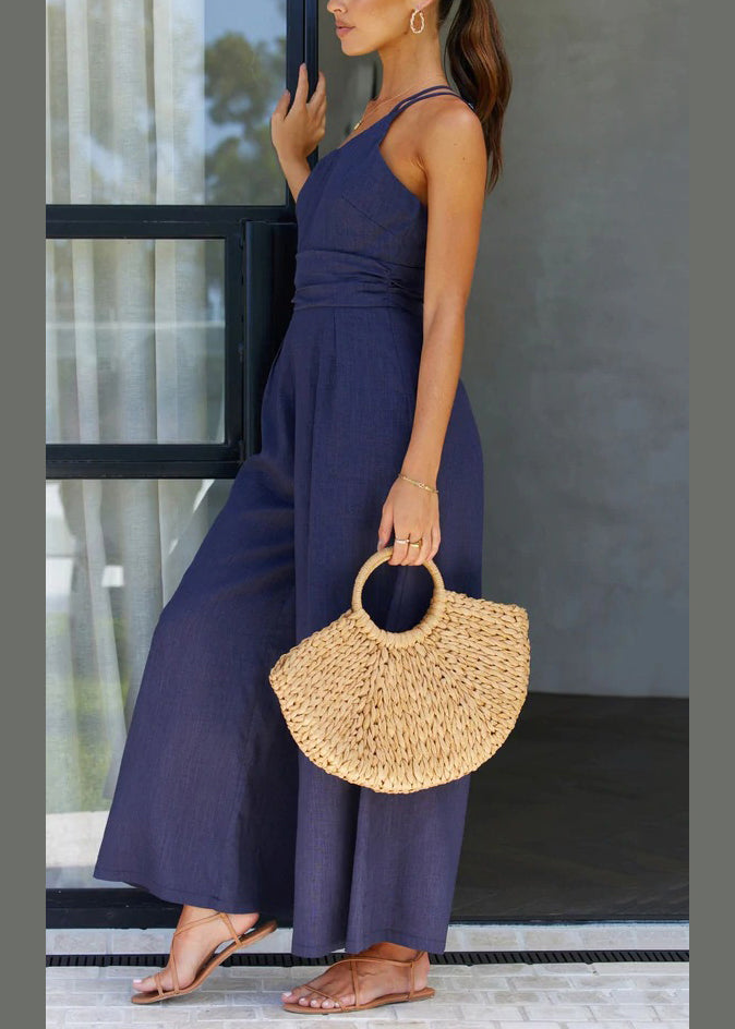 Stylish Green Cold Shoulder Backless Cotton Jumpsuit Summer