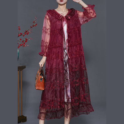 Mulberry Embroidered Organza Hooded Cardigan Summer