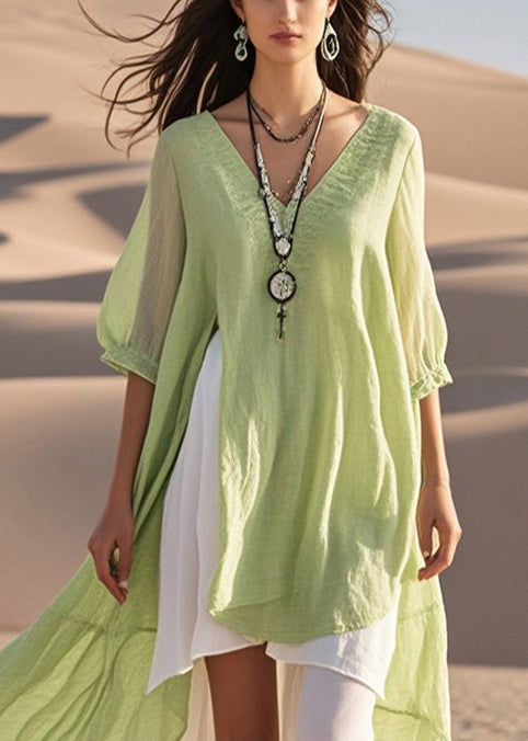Light Green Asymmetrical Cotton Vacation Dresses Summer