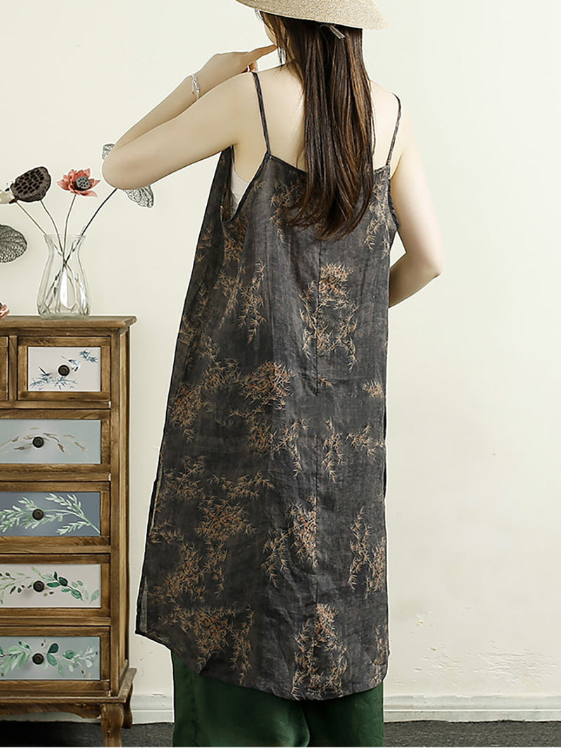 Summer Flower Ramie Vest Dress