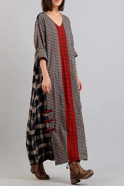 Limited Stock- Different Colored Plaid Retro Cotton Linen Dress