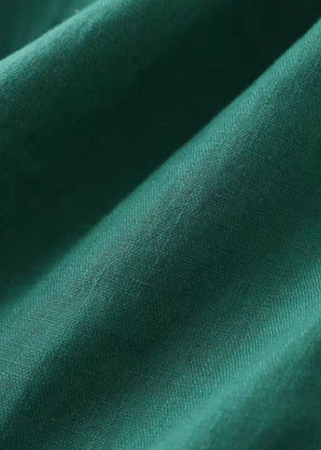 Loose Green Pockets Drawstring Linen Straight Pants Summer