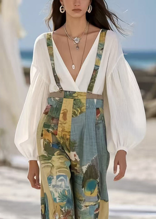 Sky Blue Print Oversized Cotton Jumpsuit Summer