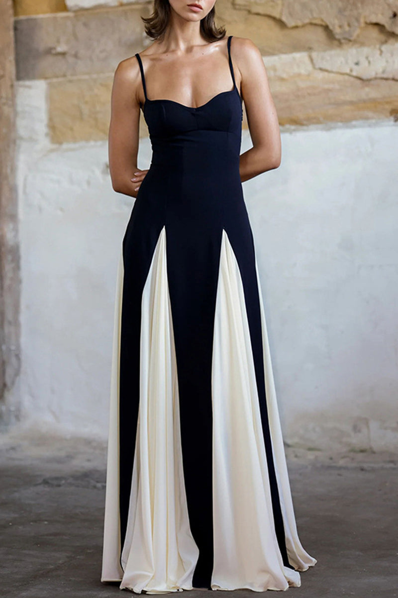 Contrast V Neck Sling Dresses