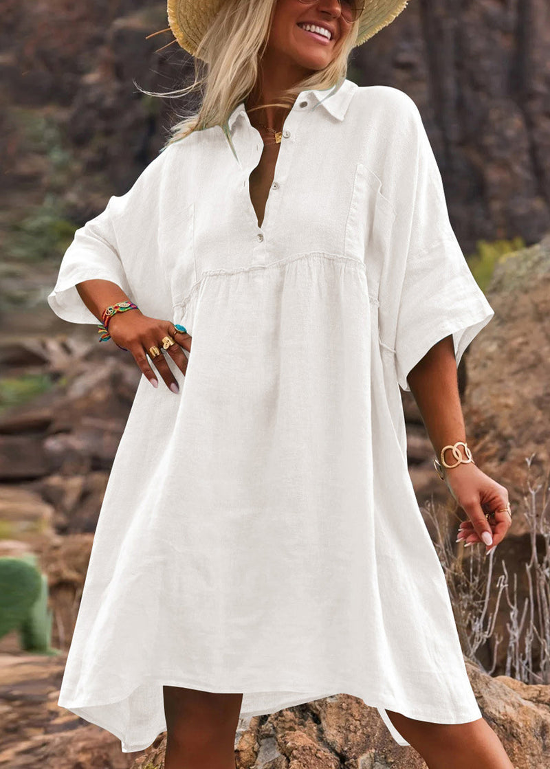 Apricot Peter Pan Collar Cotton Vacation Dresses Summer