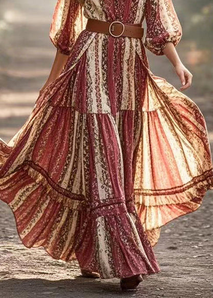 Print Exra Large Hem Cotton Cinched Dress Spring